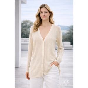 J. jill Mohair Blend Fuzzy Knit Sweater XL Cream V-Neck Lightweight Cozy Top